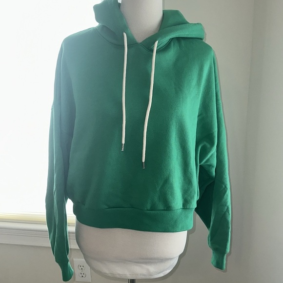 GAP Bright Green Vintage Cropped Drop Shoulder Hoody, Medium, Like New - Picture 9 of 9